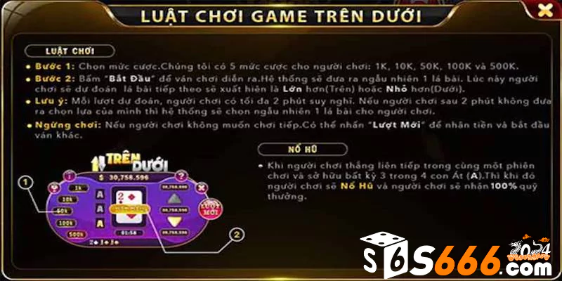 Luật chơi game trên dưới tại S666 chuẩn 